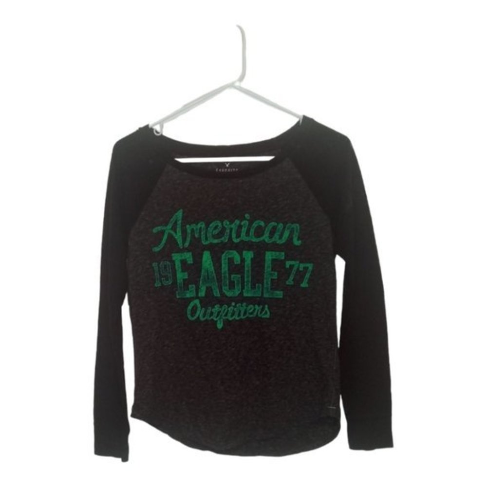 AEO Women's green and Gray Baseball Shirt‎ Size Small 1977